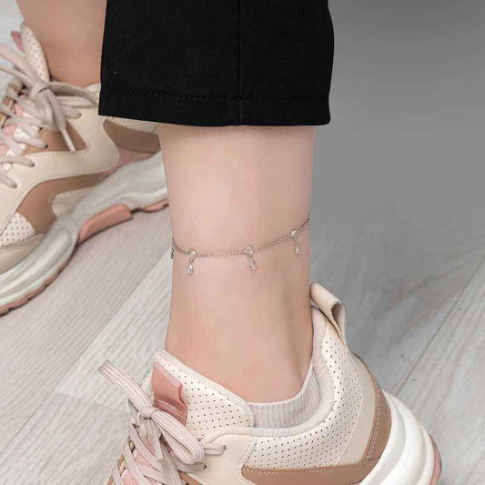 Drop Zircon Stone Silver Anklet