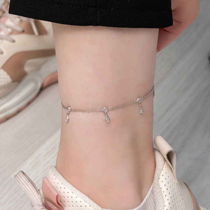 Drop Zircon Stone Silver Anklet