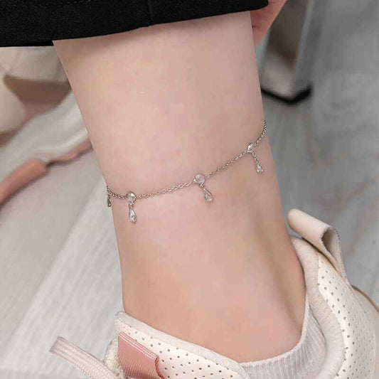 Drop Zircon Stone Silver Anklet