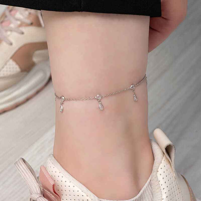 Drop Zircon Stone Silver Anklet