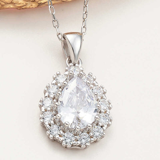Drop Zircon Stone Women's Silver Necklace