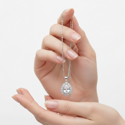 Tropfen Zirkon Stein Damen Silber Halskette