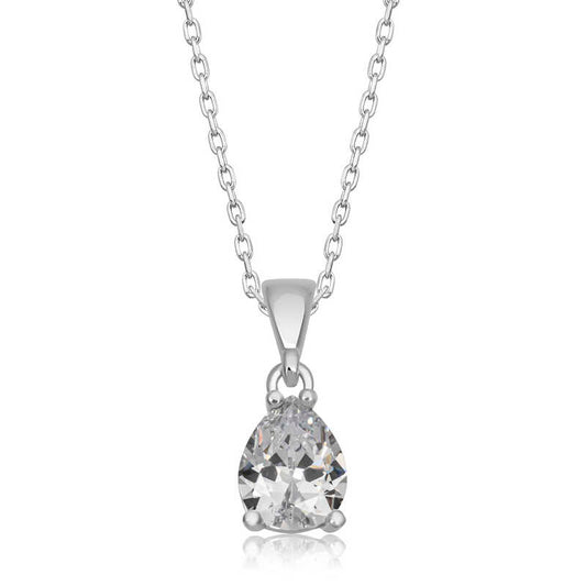 Drop Zircon Stone Women's Silver Necklace