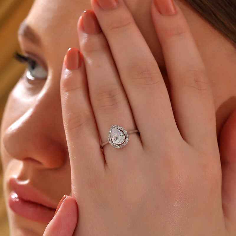 Drop Zircon Stone Women's Silver Ring