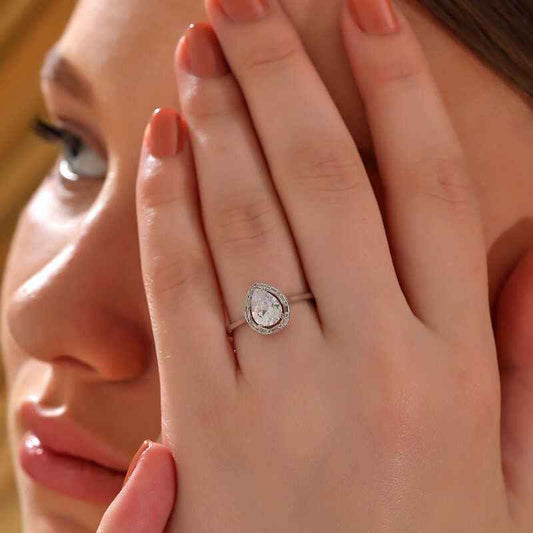 Drop Zircon Stone Women's Silver Ring