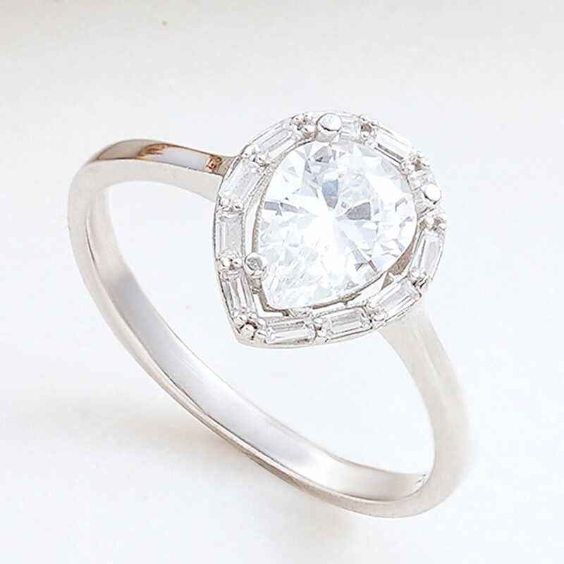 Drop Zircon Stone Women's Silver Ring