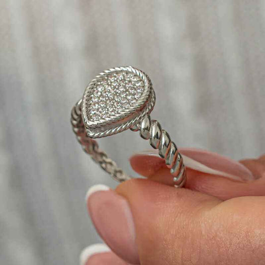 Drop Zircon Stone Women's Silver Ring