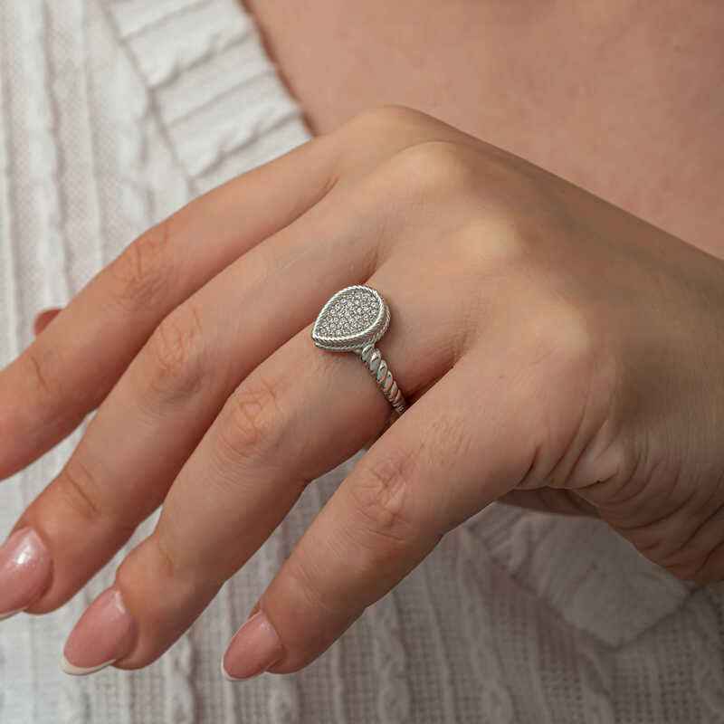 Drop Zircon Stone Women's Silver Ring