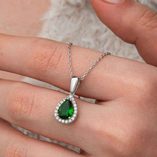 Drop Emerald Stone Women's Silver Necklace