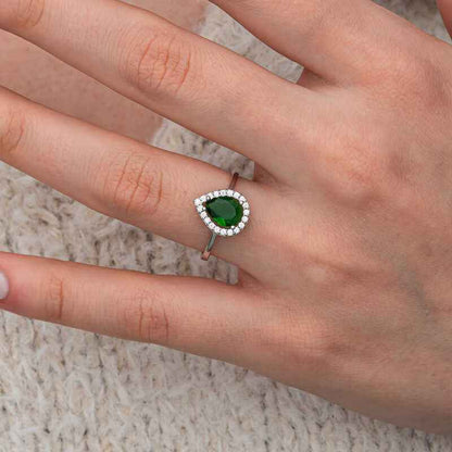 Drop Emerald Stone Women's Silver Ring