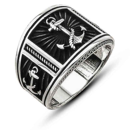 Sea Anchor Crest Men's Silver Ring