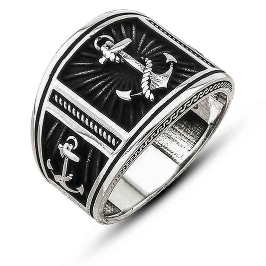 Sea Anchor Crest Men's Silver Ring