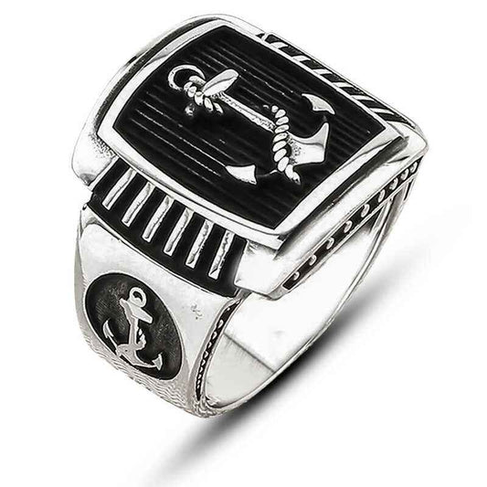 Sea Anchor Crest Men's Silver Ring