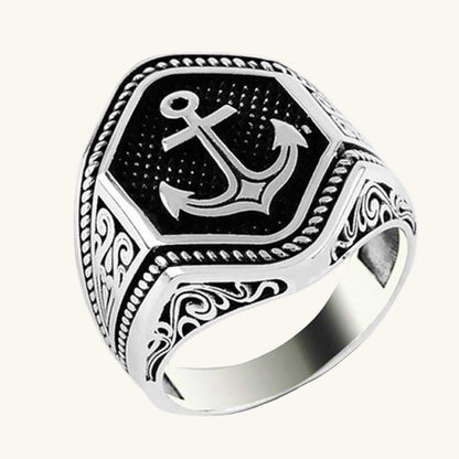 Sea Anchor Crest Men's Silver Ring