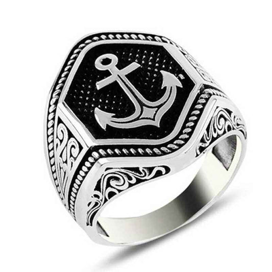 Sea Anchor Crest Men's Silver Ring