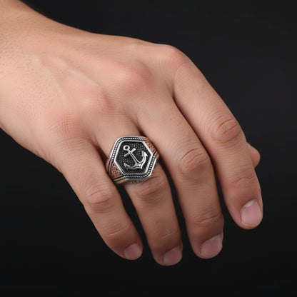 Sea Anchor Crest Men's Silver Ring