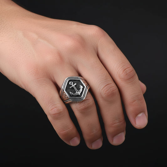 Sea Anchor Crest Men's Silver Ring