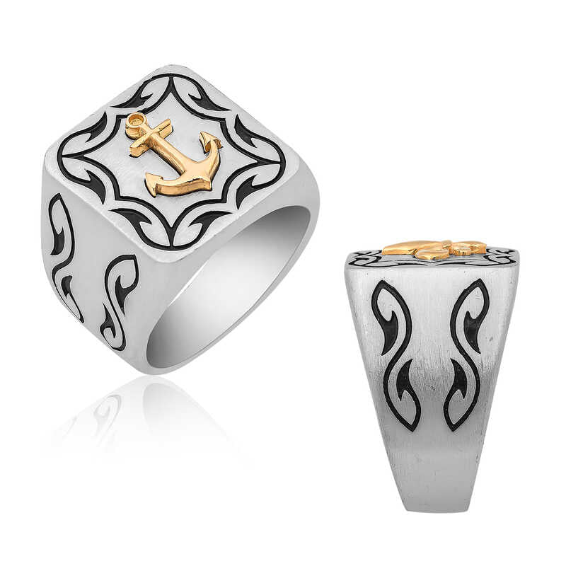 Bague en argent pour homme avec emblème d'ancre de marin