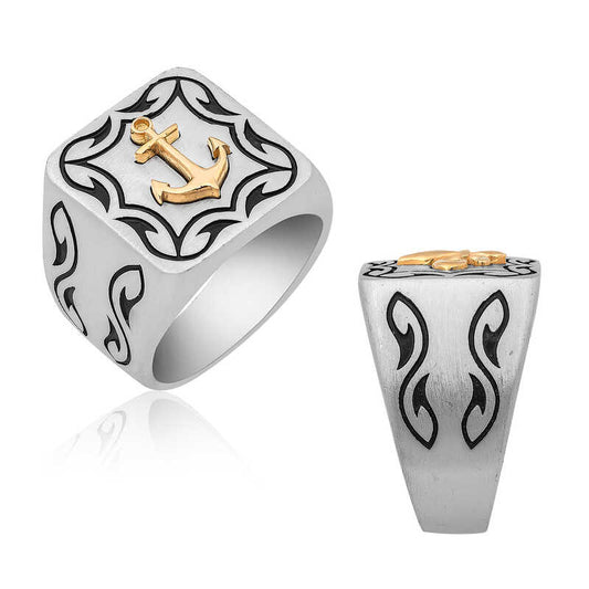 Bague en argent pour homme avec emblème d'ancre de marin