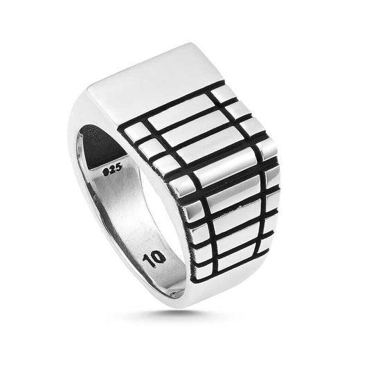 Patterned Men's Silver Ring