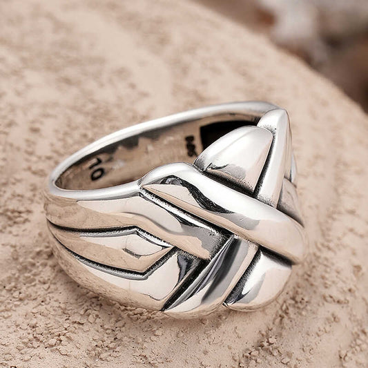 Patterned Men's Silver Ring