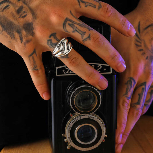Patterned Men's Silver Ring