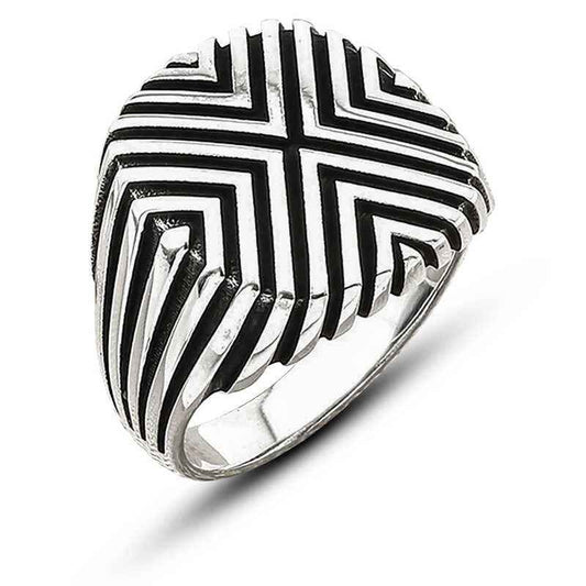 Patterned Men's Silver Ring