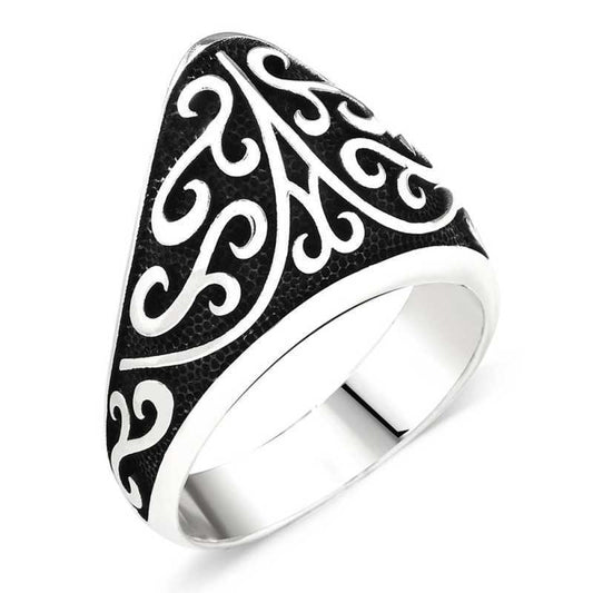 Patterned Archer's Thumb Ring Men's Silver Ring