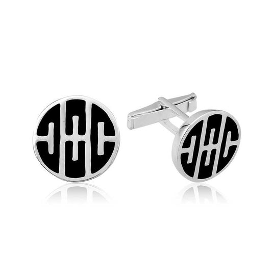 Patterned Round Silver Cufflink