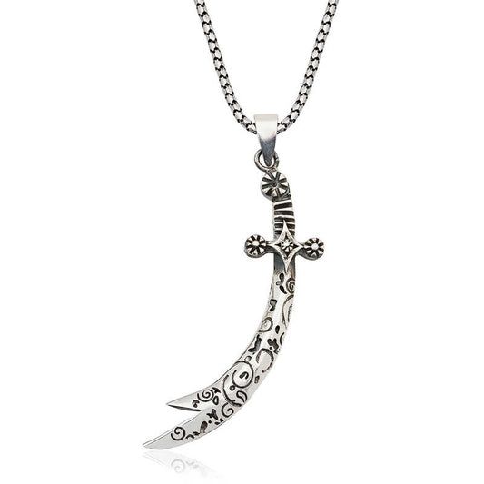 Ornamental Zulfiqar  Sword Silver Necklace