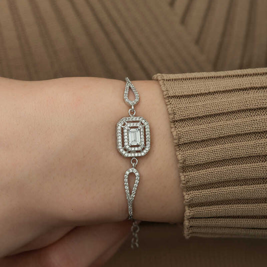 Rechteckiges Baguette-Silberarmband
