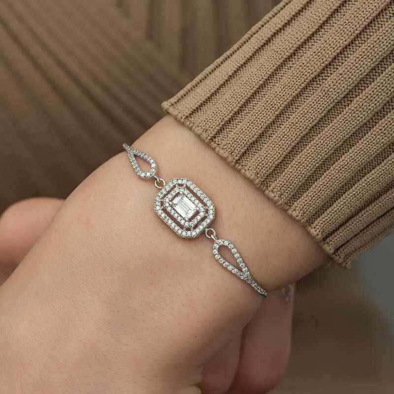 Rectangular Baguette Silver Bracelet