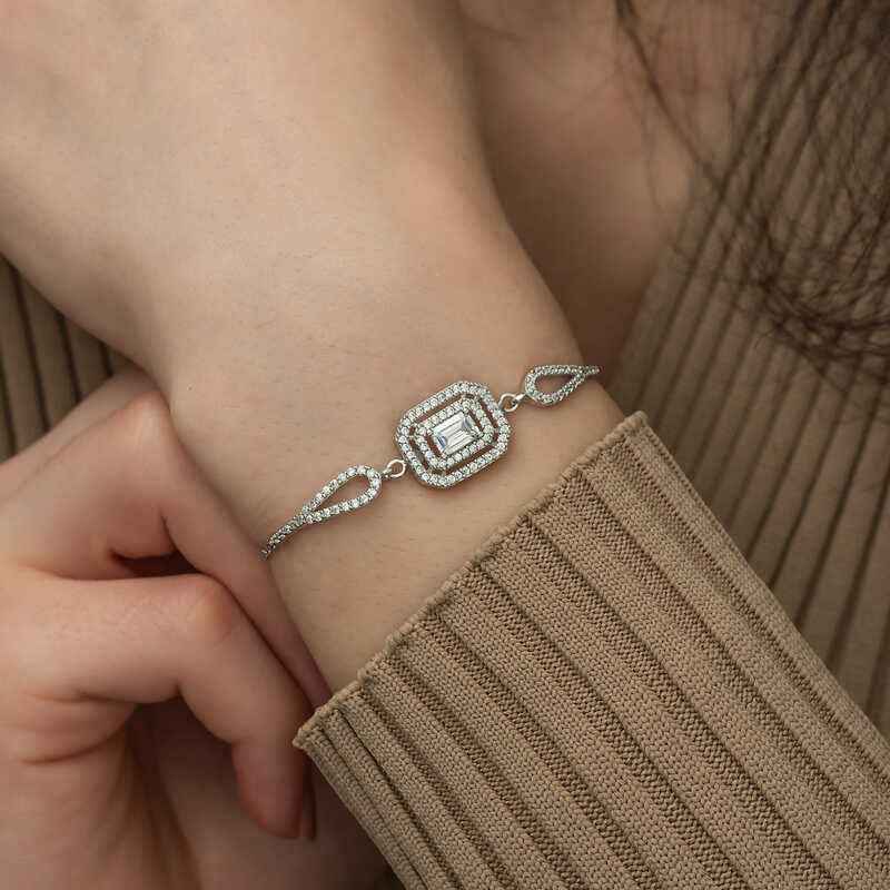 Rectangular Baguette Silver Bracelet