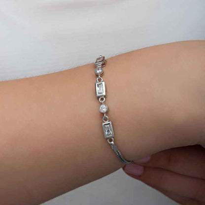 Rectangle Zircon Stone Women's Silver Bracelet