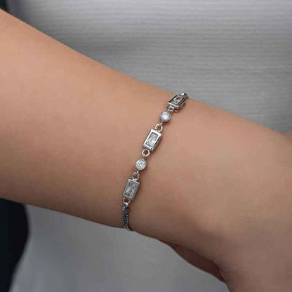Rectangle Zircon Stone Women's Silver Bracelet