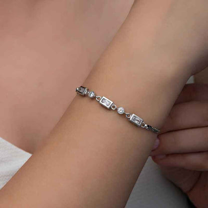 Rectangle Zircon Stone Women's Silver Bracelet