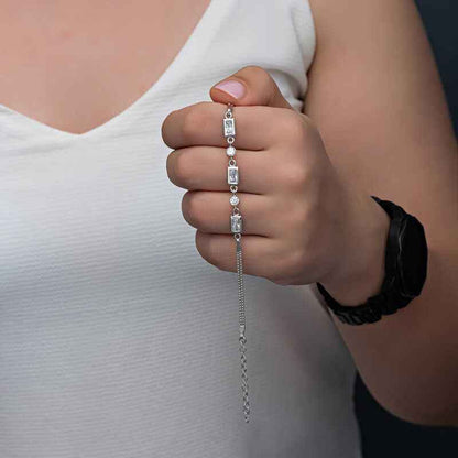Rectangle Zircon Stone Women's Silver Bracelet