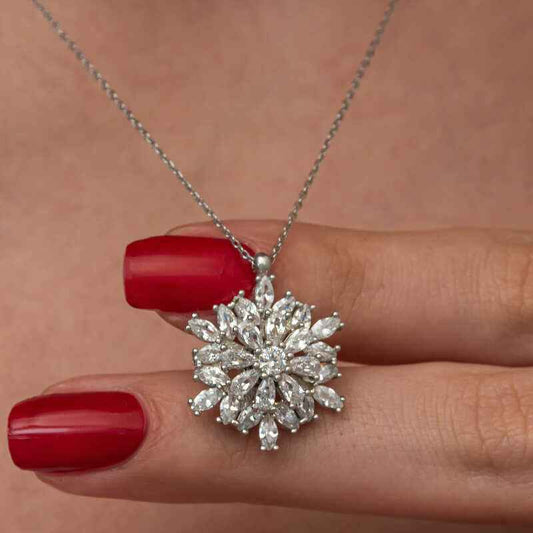 Rotating Snowflake Lotus Flower Silver Pendant