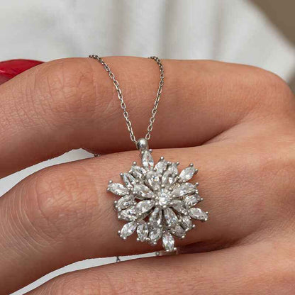 Rotating Snowflake Lotus Flower Silver Pendant