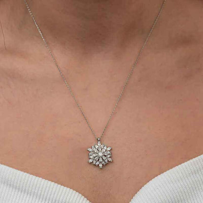 Rotating Snowflake Lotus Flower Silver Pendant