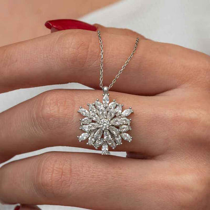 Rotating Snowflake Lotus Flower Silver Pendant