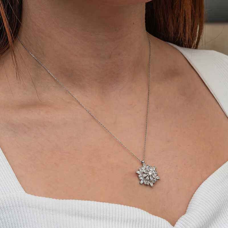 Rotating Snowflake Lotus Flower Silver Pendant
