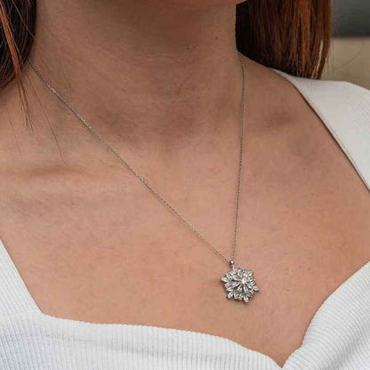 Rotating Snowflake Lotus Flower Silver Pendant