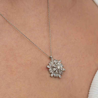 Rotating Snowflake Lotus Flower Silver Pendant
