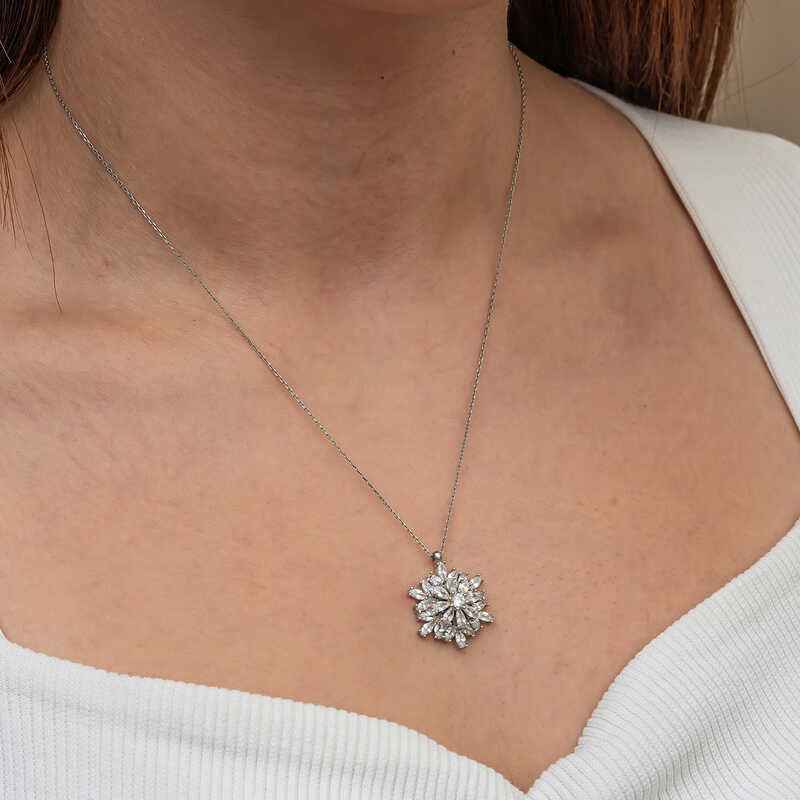 Rotating Snowflake Lotus Flower Silver Pendant