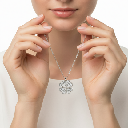 Damen Silberkette mit Herz und Kleeblatt