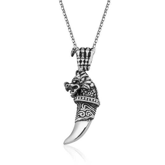 Collier en argent pour homme avec dent de dragon