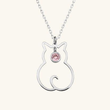 Oktober Birthstone Katze Damen Silber Halskette