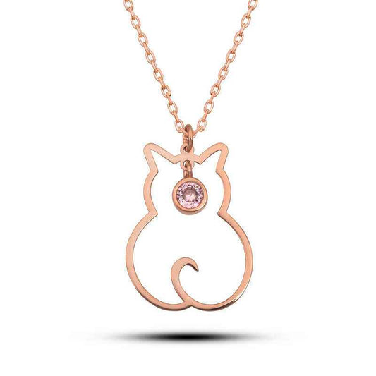 October Birthstone Cat Women's Silver Necklace