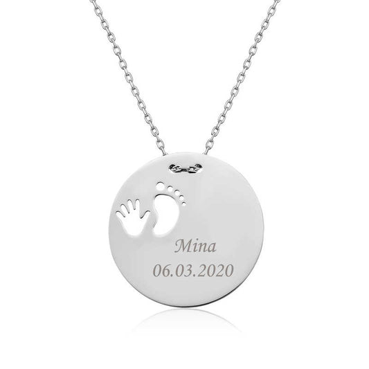 Collier en argent avec empreinte de main de nouveau-né